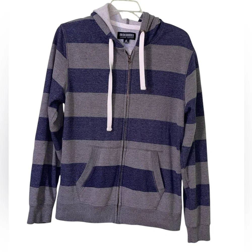 Men’s Knickerbocker Vintage Design blue/gray striped full-zip hoodie. SZ- XL GUC - Picture 1 of 8